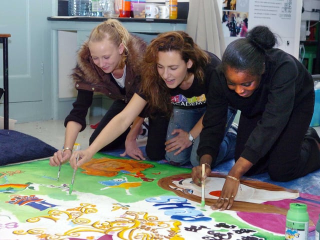 These pupils took part in an arts project at Harewood House. Pictured is Gabbi Harris from Artz Academy with students Melanie Hughes (left) and Kirsteen Maxam.