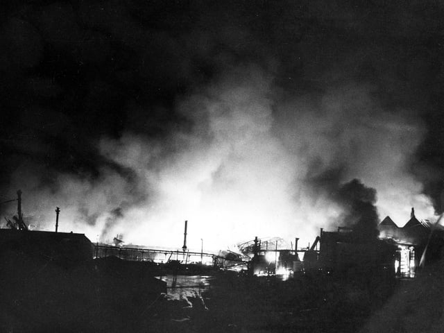 A view across the wreckage of Kirkgate Market seen after fire destroyed two thirds of the site.