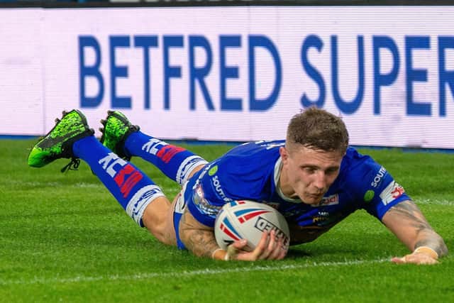 Liam Sutcliffe makes it seven against Huddersfield Giants (Picture: Bruce Rollinson)