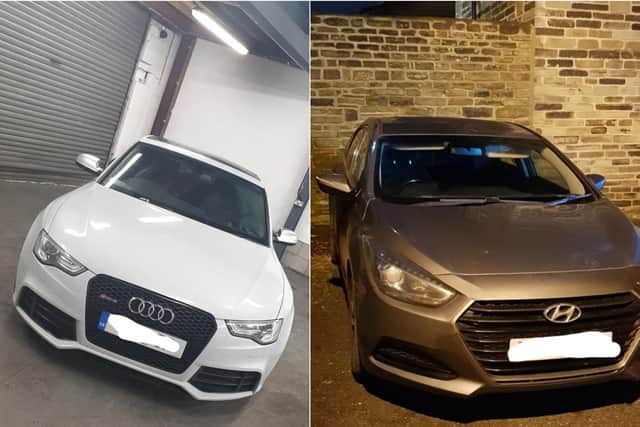 Two cars stolen from Leeds were recovered in Bradford. Photo by WYP Bradford East.