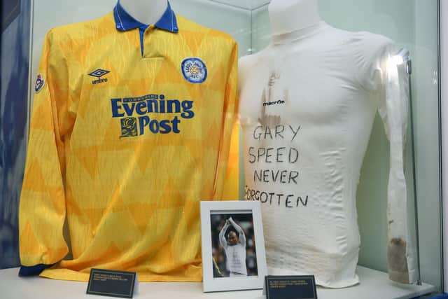 The Leeds United Supporters Trust exhibition in the Merrion Centre, Leeds, in 2019.