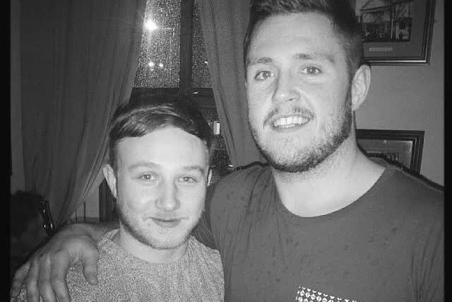 Andy Roberts, pictured with brother-in-law Luke Ambler, died by suicide in 2016 at the age of 23.