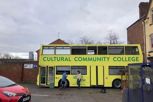 The bus is used to host adult education workshops and classes