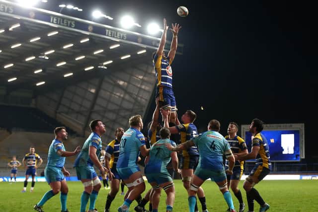 Alex Humfrey of Yorkshire Carnegie catches the ball from a line out against Doncaster Knights. Picture: Getty Images.