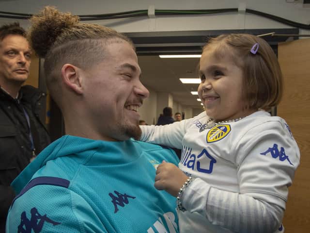 Kalvin Phillips with Sarah Emmott at the Leeds United v Preston match. Picture Bruce Rollinson.