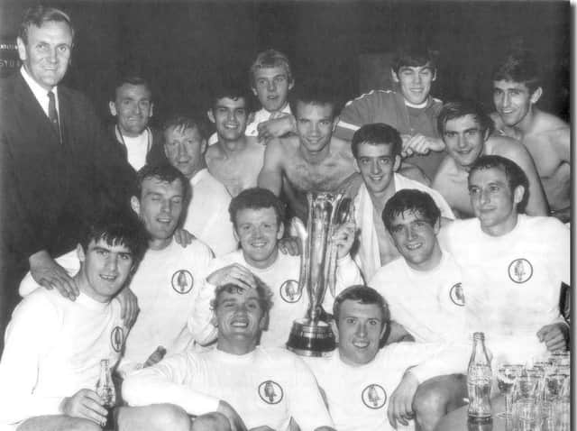 Irving Crawford's photograph of Don Revie and the Leeds United team after winning the1968 European Fairs Cup trophy in Budapest.
Mr Crawford was the only press photographer United manager Don Revie allowed in the United dressing room after the match.