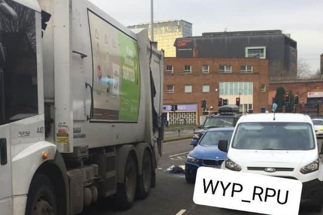 Collision on Marsh lane in Leeds city centre on Saturday, which happened after a driver fell ill at the wheel
