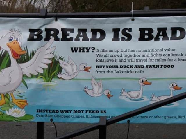 A banner asking people to refrain from feeding bread to swans and ducks has been stolen, according to Friends of Roundhay Park