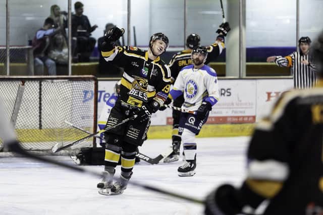 Sam Zajac shows his dismay at another Bracknell goal. Picture courtesy of Kevin Slyfield.