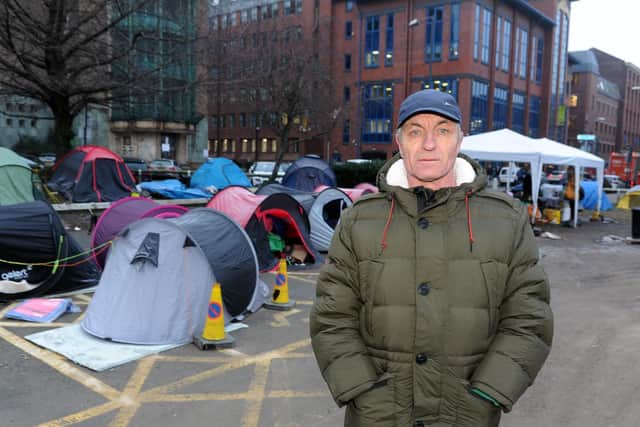 David at the camp last year, when homeless people camped out at the former International Pool site for ten days