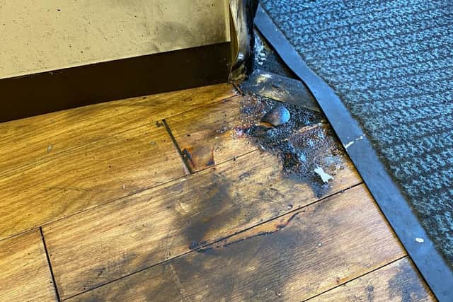 The damage to the pharmacy following the attack