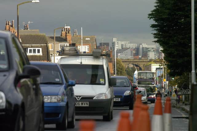 Traffic builds up on Kirkstall Road.