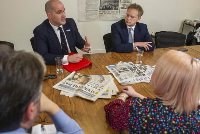 Grant Shapps and Jake Berry at the YEP's office