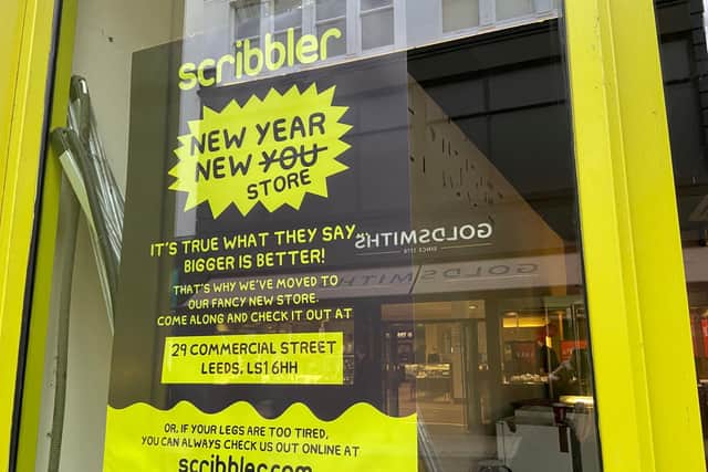 A sign in the window of Scribbler in Leeds.