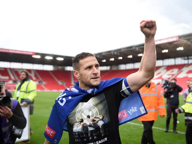 HARD-WORKING: Billy Sharp, pictured celebrating Sheffield United's automatic promotion from the Championship at Leeds United's expense in May. Photo by Nathan Stirk/Getty Images.