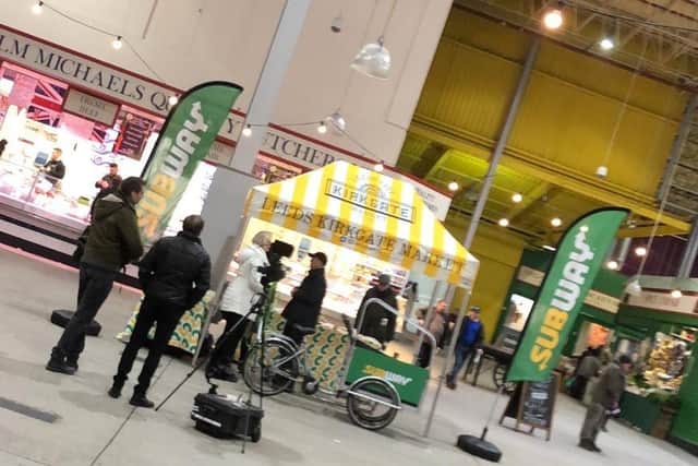 The Subway pop-up promotion in Kirkgate Market was giving away free sandwiches in the food court. Photo: Bahn & Mee.