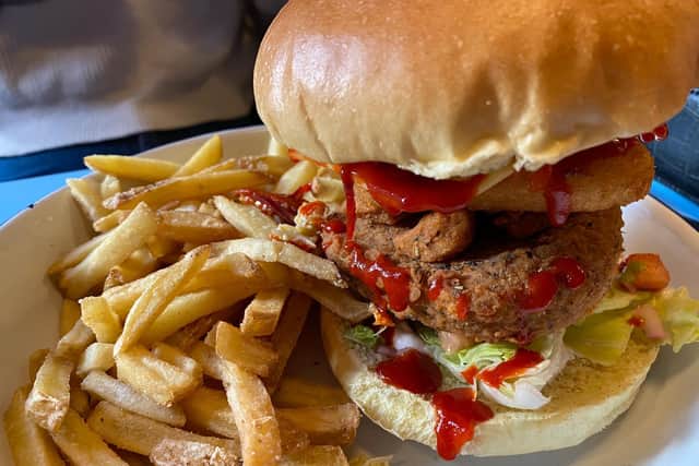 The Greta Thun-Burger with vegan fried chicken at Yard & Coop