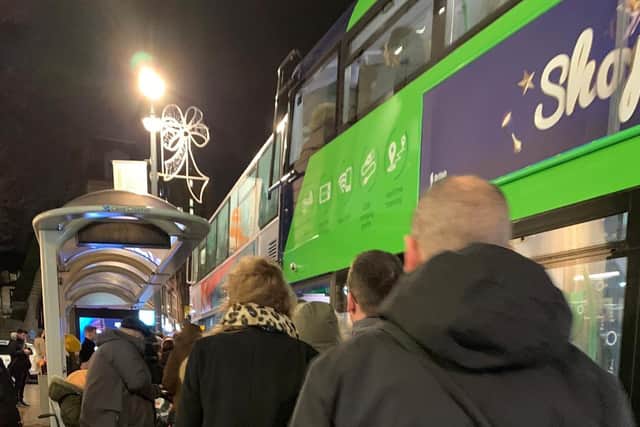 On Monday evening Ian Greenwood waited in a large queue for 45 minutes, before four buses turned up at once