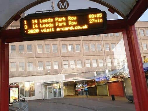 The live departure board at Bramley, where the 8.05am bus Laura Martin was intending to board did not show up