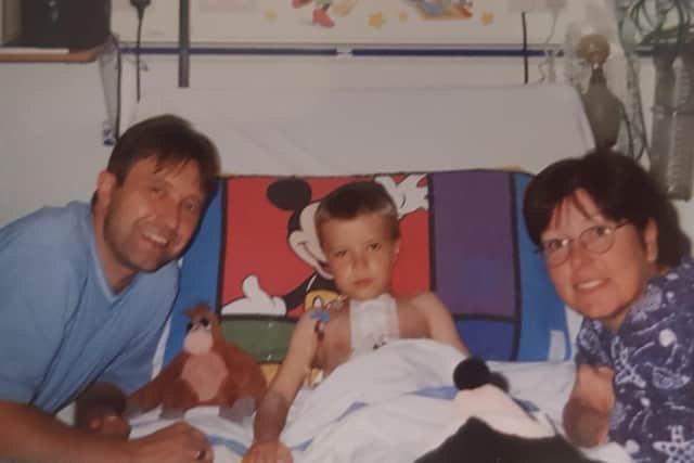 Tommy Frank aged five after his heart surgery at Leeds General Infirmary.
Tommy is pictured with his parents Kevin and Christine.