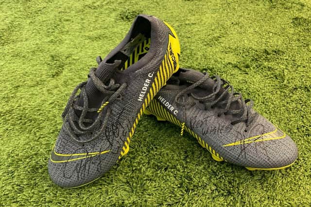 Football boots belonging to Helder Costa, which have been signed and are being auctioned on eBay for the Children's Heart Surgery Fund