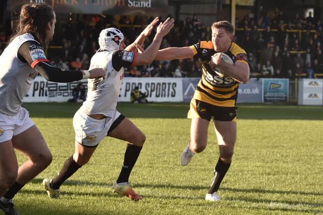 Michael Shenton in attacking action in the first half against Toronto Wolfpack. Picture: Matthew Merrick