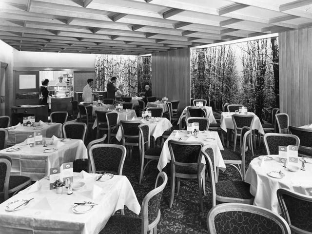 On the second floor was a room decorated in apple green and black where lunches and high teas were served.