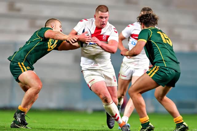 Tom Holroyd in action for England Academy against the touring Australian Schoolboys. PIC: Paul Butterfield
