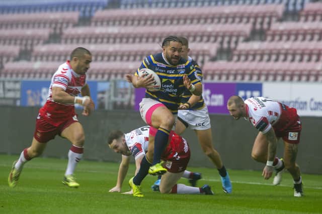 Konrad Hurrell breaks forward against Wigan.