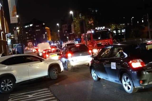 Traffic gridlock in Leeds.