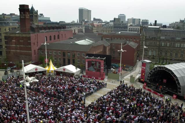 World Cup fever hit Leeds as England supporters watch the Argentina clash on the big screen in Millennium Square.