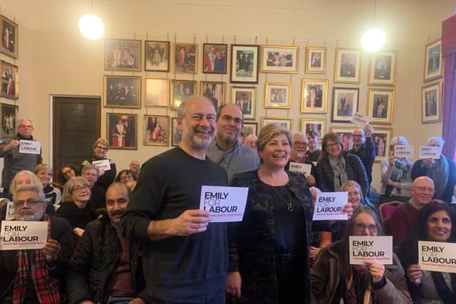 Emily Thornberry with MP Fabian Hamilton and Labour Party members at Leeds Civic Hall on Saturday