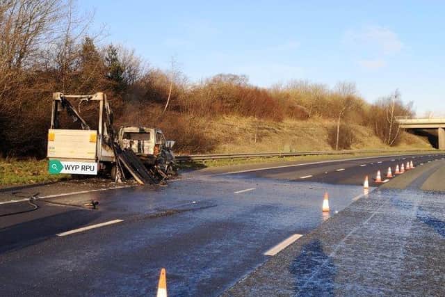 A van has caught fire on the A1M (Photo: WYP)