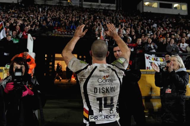 Then Bradford captain Matt Diskin salutes the crowd as he leaves the field in April 2012. PIC: Gareth Copley/Getty Images