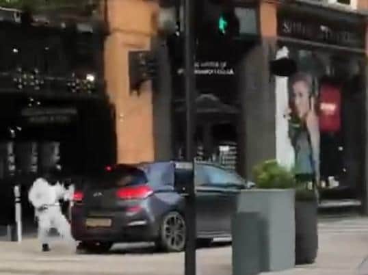 A video shows the terrifying moment four to five masked suspects raided a jewellers in County Arcade