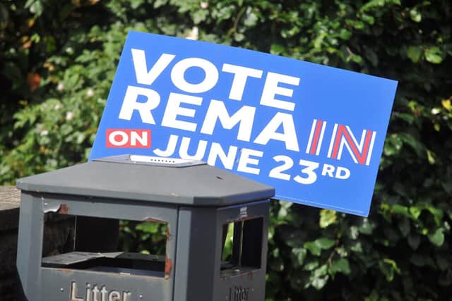 A Vote Remain placard seen in a bin in Leeds the day after the country voted to leave the European Union in June 2016
