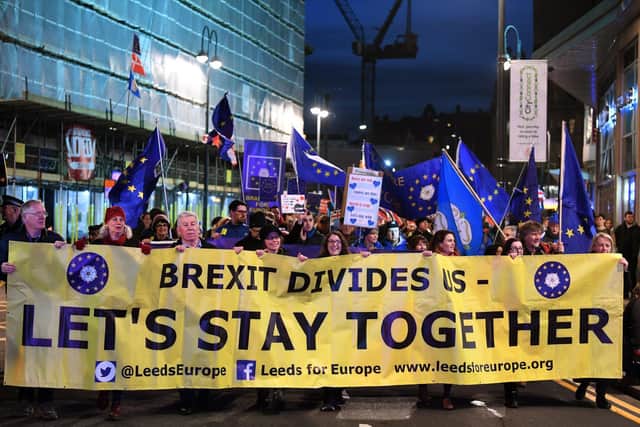 An anti-Brexit rally in Leeds city centre