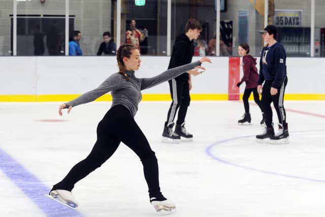 Coach Gabrielle Morgan of Horsforth shows her ice skating skills