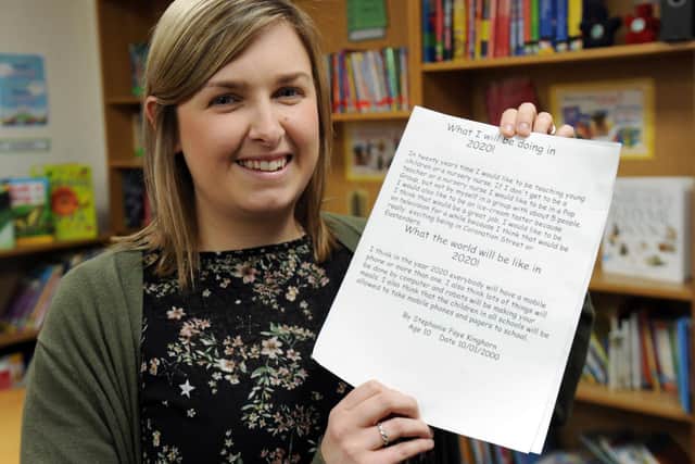 Time Capsule opening at Colton Primary School...Stephanie Wright nee Kinghorn with her letter .
Photo: Steve Riding