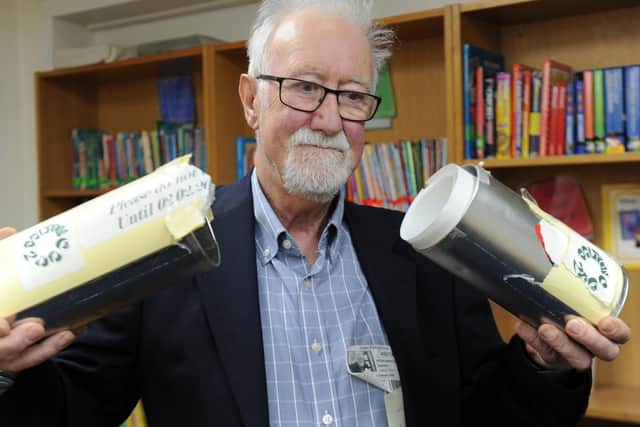 Time Capsule opening at Colton Primary School...Former class teacher Peter Harrison , pictured with the trime capsule containing the letters,.
Photo: Steve Riding