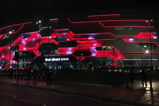 The First Direct Arena lit up red last year for the Children's Heart Surgery Fund's Wear Red Day, as it will again this year.