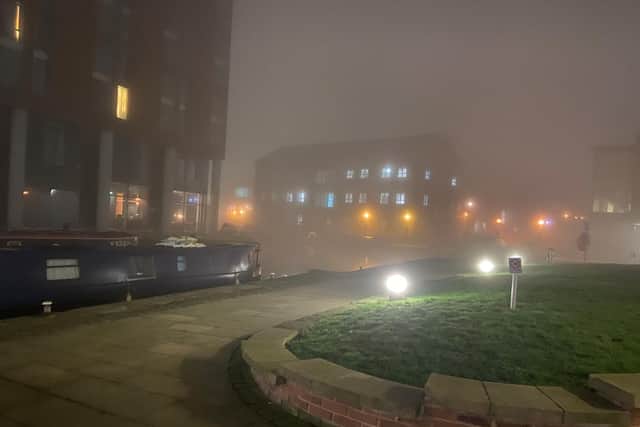 The fog in Granary Wharf, Leeds this morning.