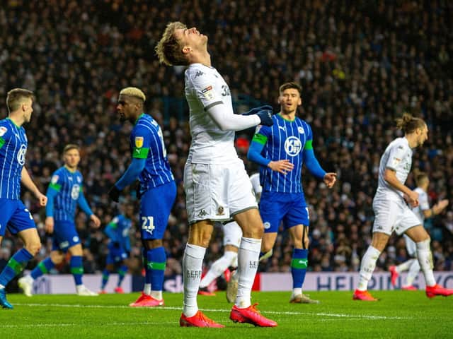 AGONY: Leeds United's no 9 Patrick Bamford reflects on another missed chance in last weekend's 1-0 loss at home to Wigan Athletic. Picture by Bruce Rollinson.