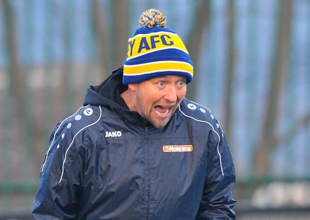 Frustrated Guiseley co-manager Russ O'Neill. PIC: Steve Riding
