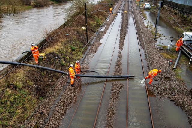 Network Rail teams pumped water from the tracks at Kirkstall