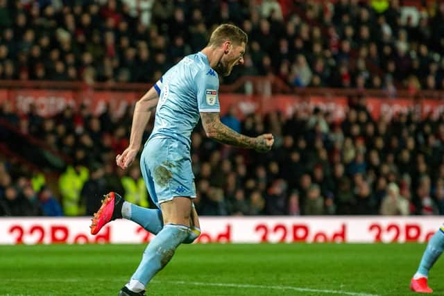 Liam Cooper's first goal of the season was oh so timely for Leeds United at Brentford (Pic: Bruce Rollinson)