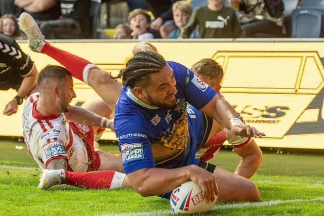 Konrad Hurrell scores for RFhinos agianst Hull KR last July. Picture by Bruce Rollinson.