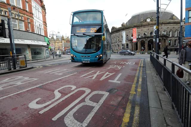 Bus lanes in Leeds city centre.
