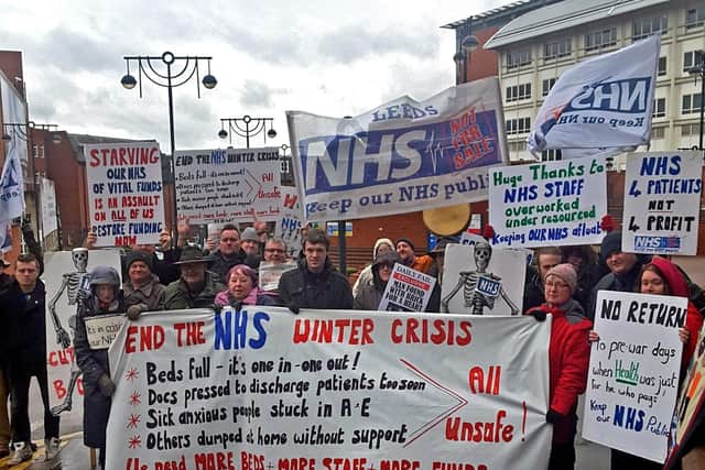 Leeds Keep our NHS Public campaigners outside Leeds General Infirmary.