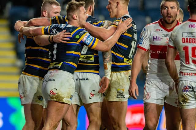 Rhinos produced a strong team performance agianst Hull KR. Picture by Bruce Rollinson.